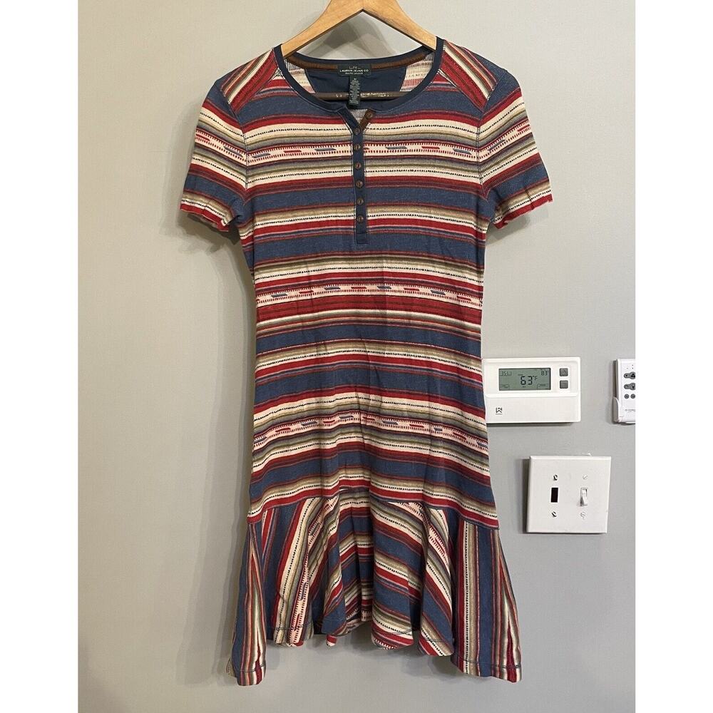 Lauren Ralph Lauren Dress Cotton Aztec Southwestern Boho Ruffle Waffle Sz M